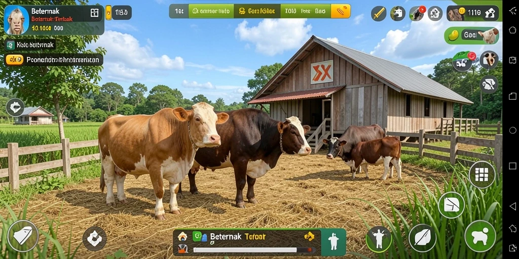 Antarmuka game Beternak 116X yang penuh warna dan menarik.