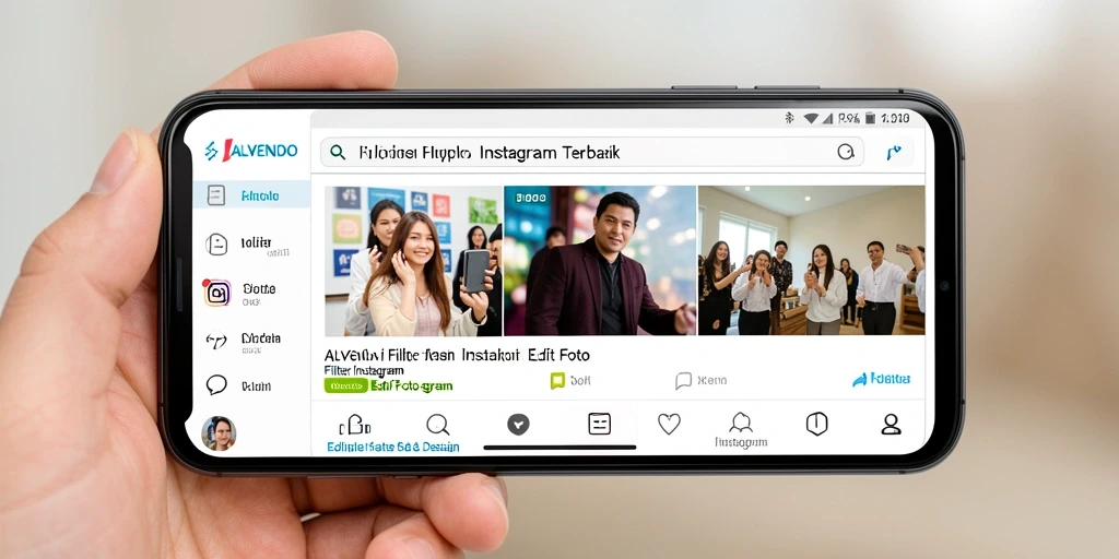 Antarmuka ALVENDO dengan berbagai filter Instagram yang menarik.