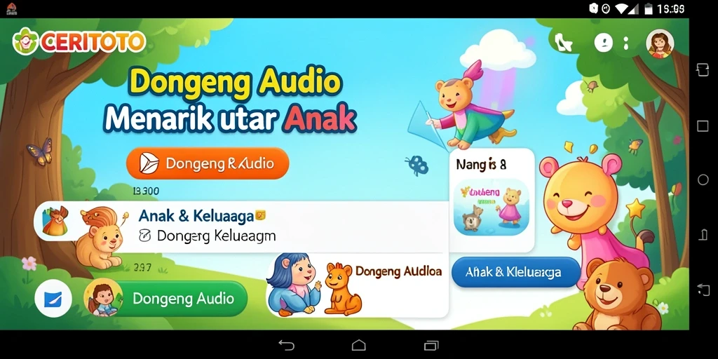 Tampilan antarmuka CERITOTO yang menarik dan sederhana untuk anak.