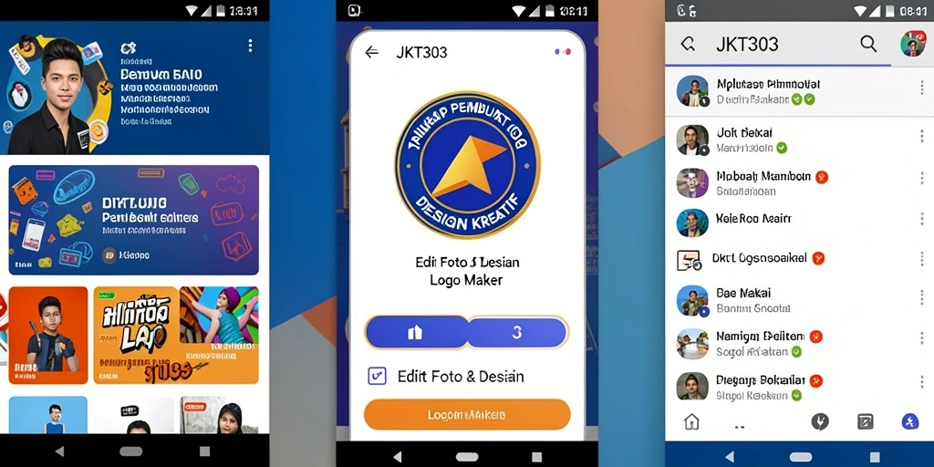 Screenshot utama JKT303 menampilkan fitur Logo Maker yang intuitif dan modern.