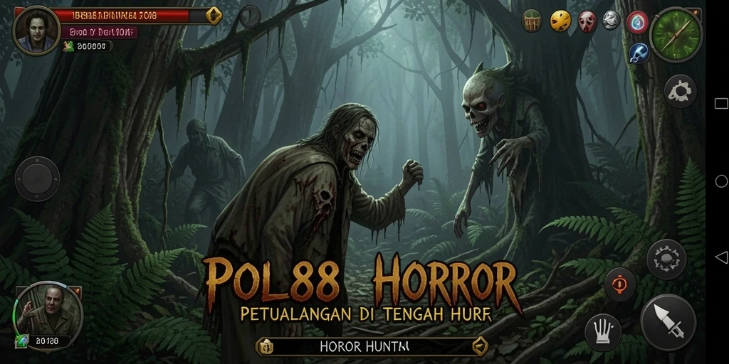 Screenshot utama POL88 menampilkan hutan gelap dan menakutkan.