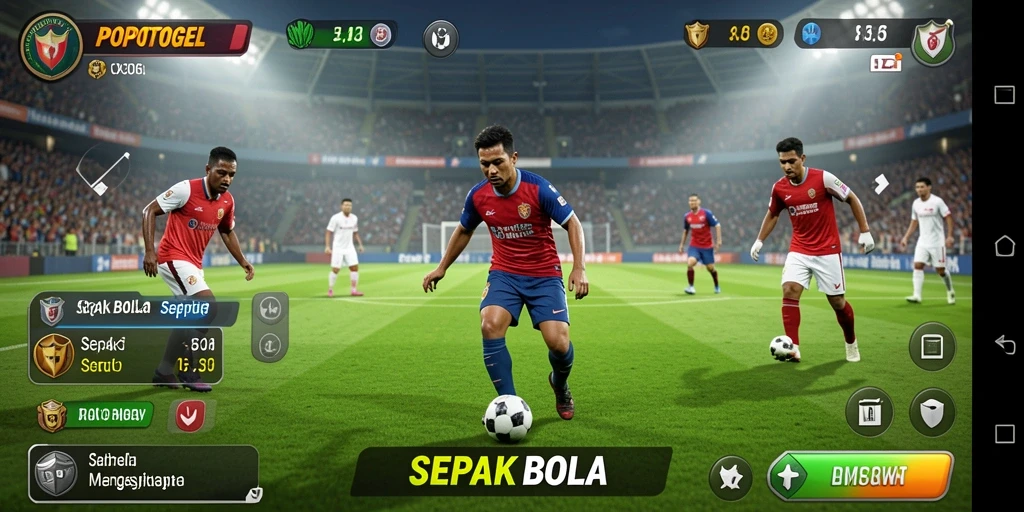 Antarmuka permainan <strong>POPOTOGEL</strong> dengan tampilan kompetisi sepak bola yang menarik.