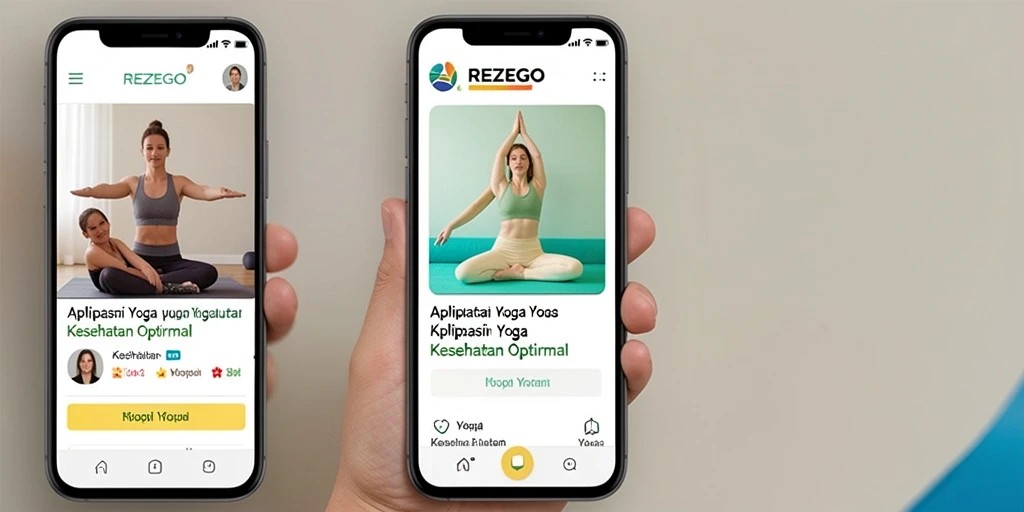 Antarmuka bergaya minimalis aplikasi REZEGO dengan sesi yoga yang menarik.